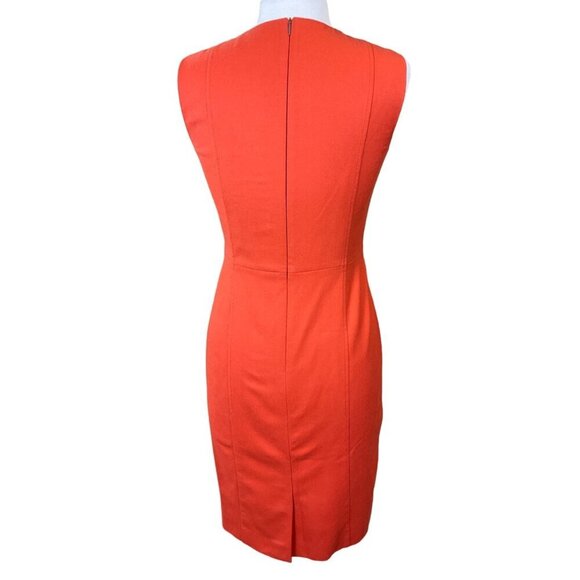 HUGO BOSS Sleeveless Round Neck Paneled Stretch Wool Orange Stretch Wool Dress 6 - Picture 5 of 9
